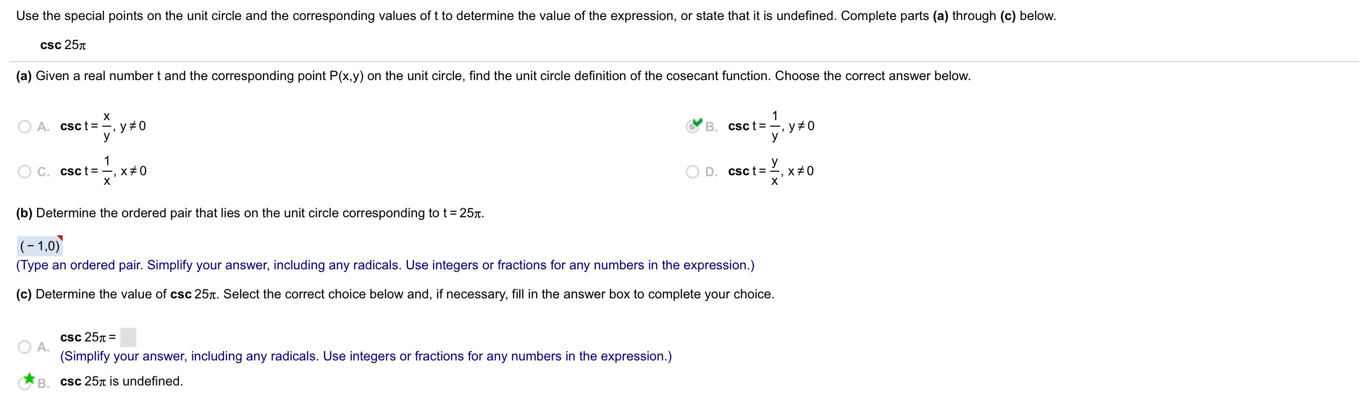Solved Use the special points on the unit circle and the | Chegg.com
