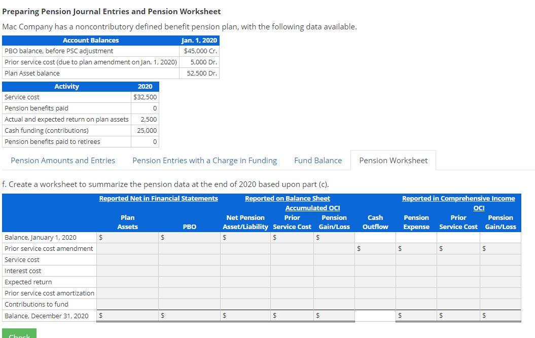 Solved Preparing Pension Journal Entries And Pension | Chegg.com