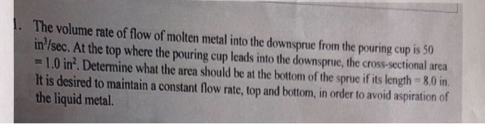 Solved The volume rate of flow of molten metal into the | Chegg.com