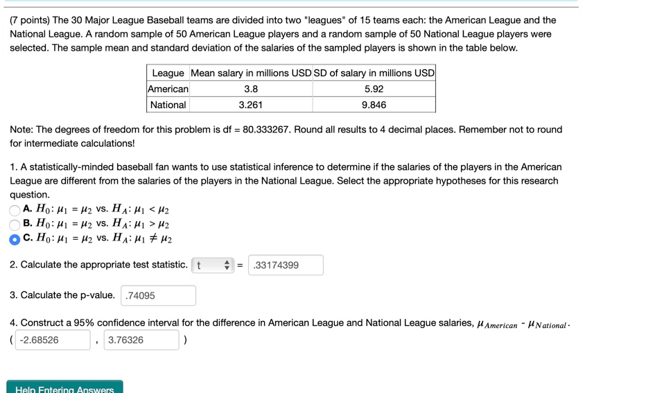 Solved (7 points) The 30 Major League Baseball teams are | Chegg.com
