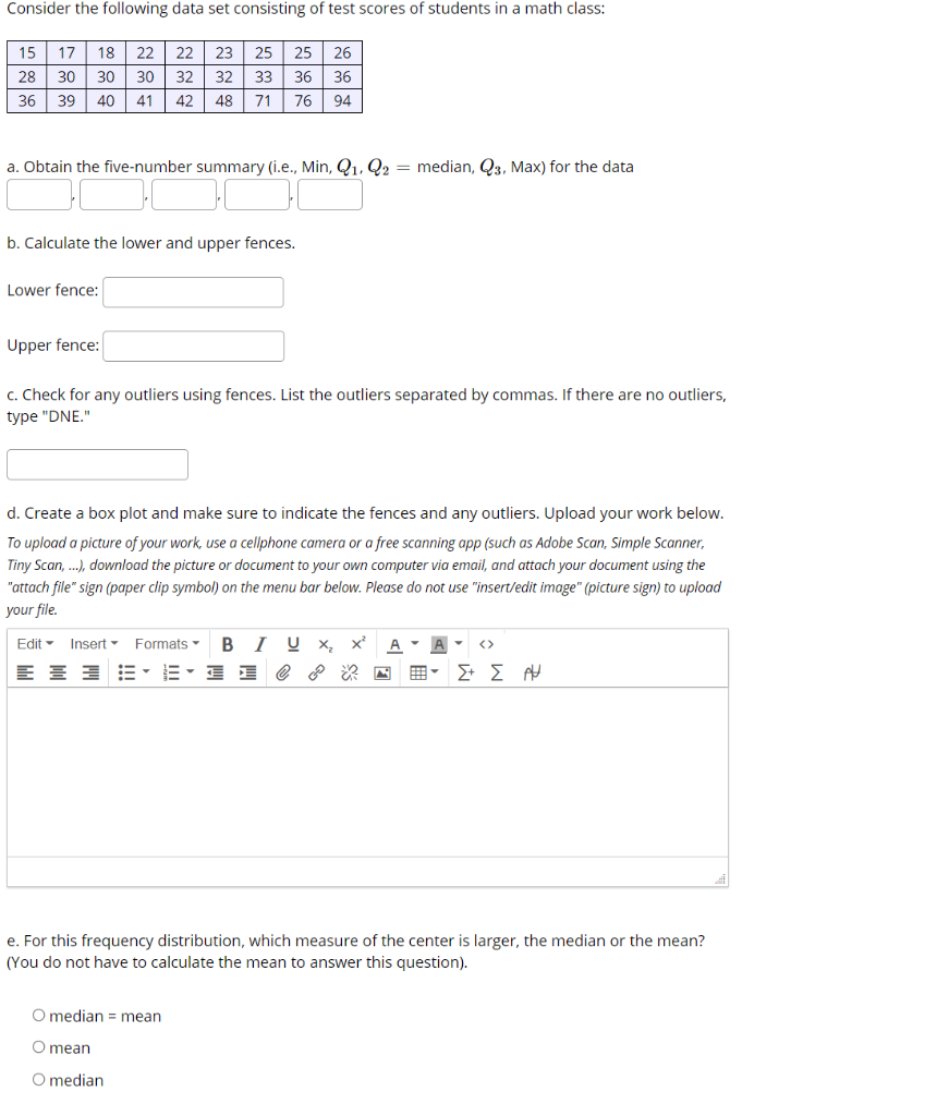 Solved Consider the following data set consisting of test | Chegg.com