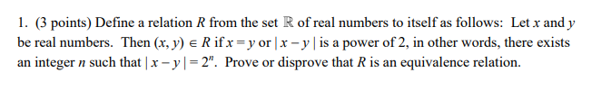 Solved 1. (3 points) Define a relation R from the set of | Chegg.com