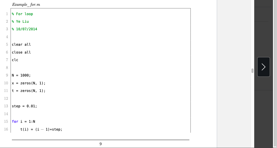 Solved Example_for.m 1 % For loop 2 % Ye Liu 3 % 10/07/2014 | Chegg.com