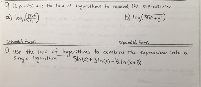 Solved Use the law of logarithms to expand the expressions | Chegg.com