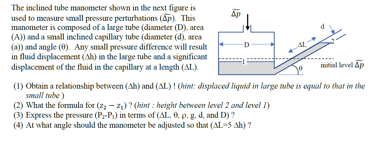 Solved Ap The inclined tube manometer shown in the next | Chegg.com