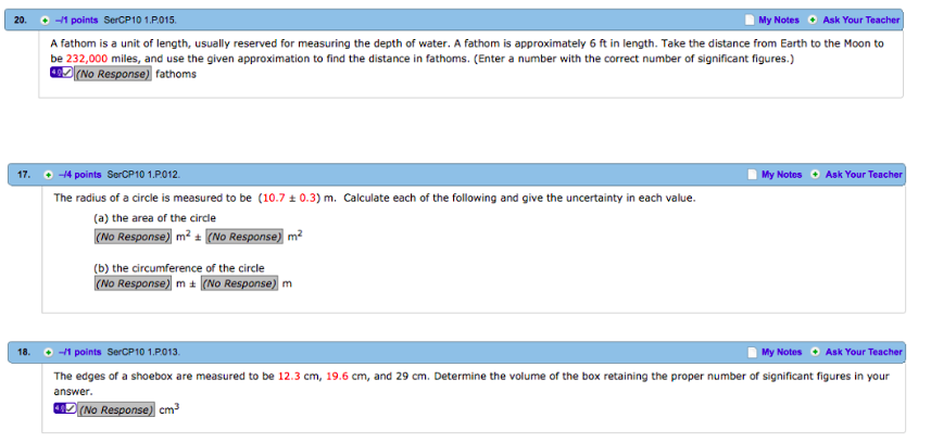 Solved 20. -1 points SerCP10 1.P015 My Notes Ask Your Tea A | Chegg.com