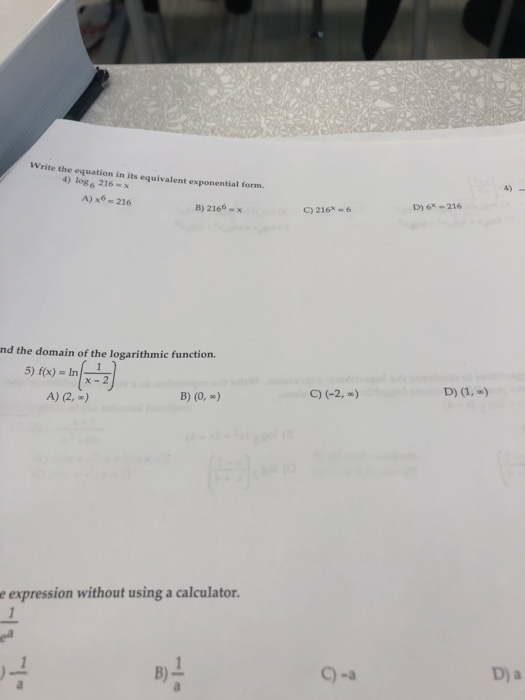 Solved Write the equation in its equivalent exponential | Chegg.com