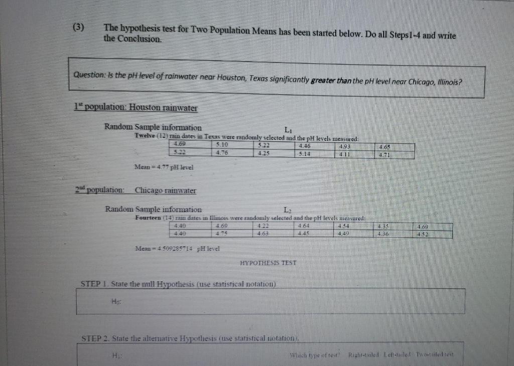 Solved (3) The hypothesis test for Two Population Means has | Chegg.com