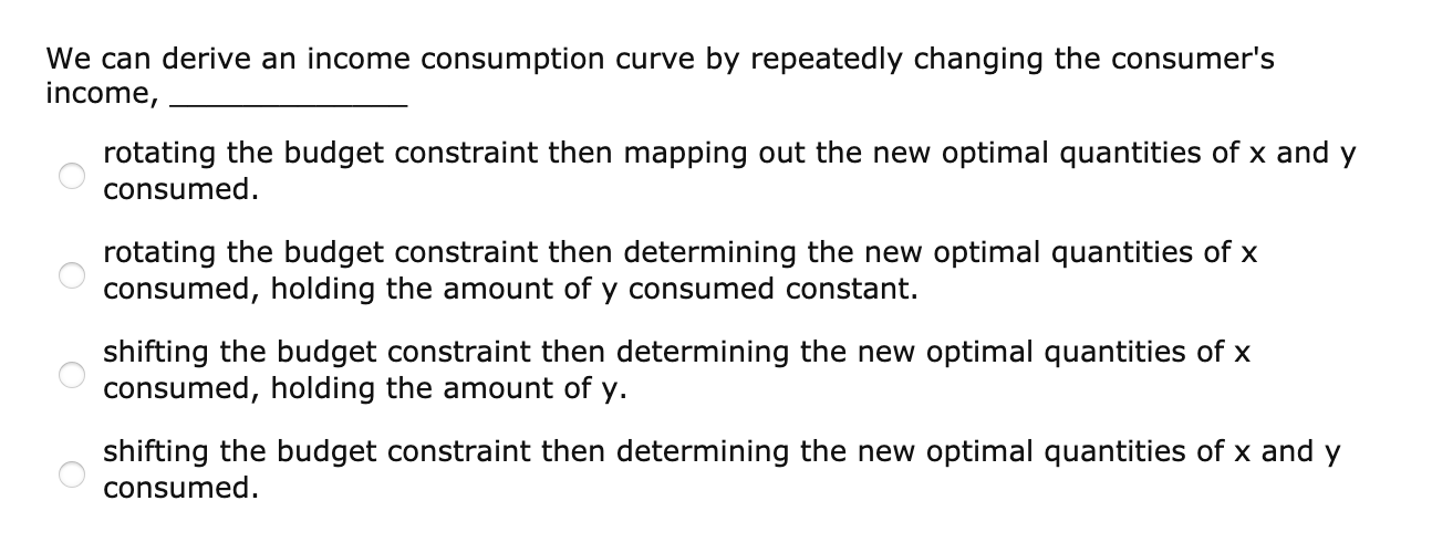 Solved We can derive an income consumption curve by | Chegg.com