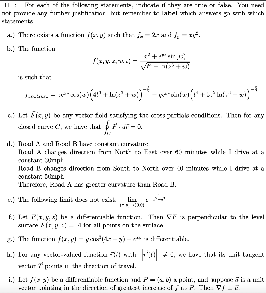 11 For Each Of The Following Statements Indicate If Chegg Com
