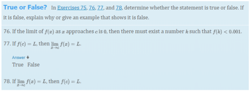 Solved True or False? In Exercises 75, 76, 77, and 78, | Chegg.com