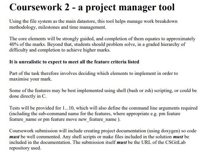 Coursework 2 - a project manager tool Using the file | Chegg.com