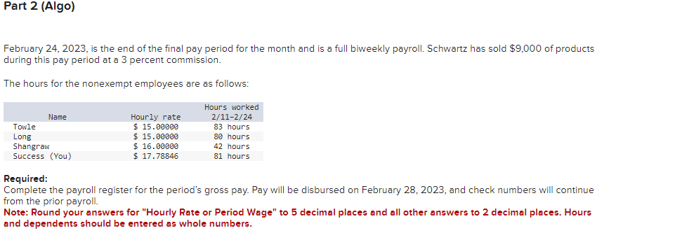 Solved Complete the payroll register for the period's gross | Chegg.com