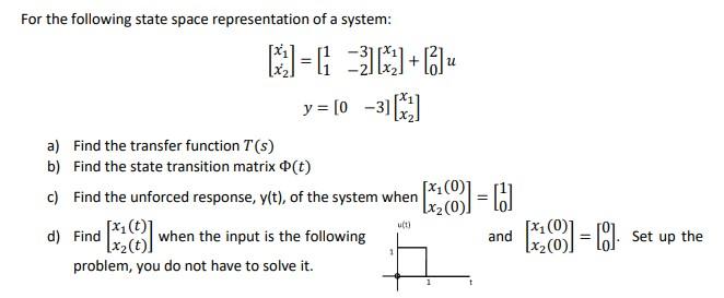 Solved For the following state space representation of a | Chegg.com