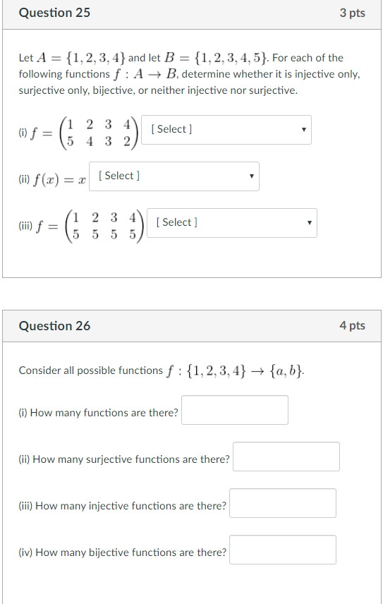 Solved Question 25 3 Pts Let A = {1, 2, 3, 4} And Let B = | Chegg.com