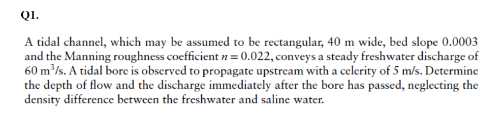 Tidal Calculation Problem Solving Example Solved 01. A tidal channel, which may be assumed to be | Chegg.com