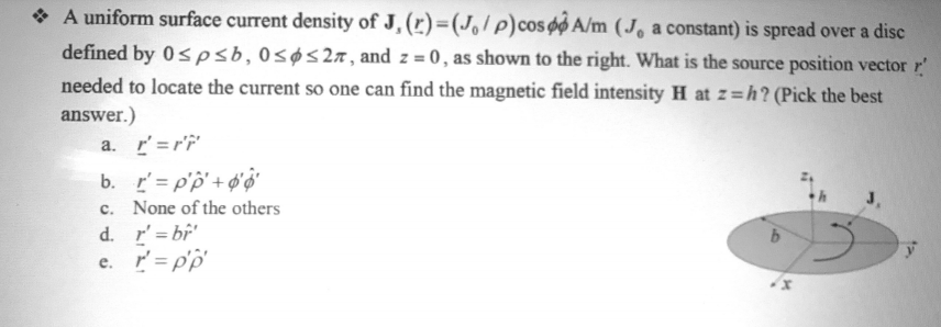 Solved A Uniform Surface Current Density Of J Jip Chegg Com