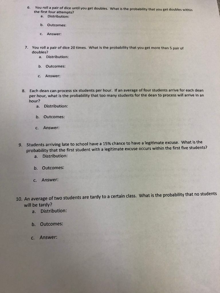 What is the probability of rolling doubles on a pair of dice