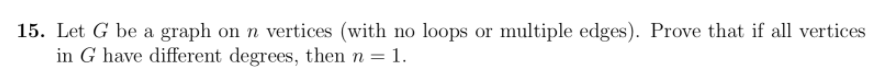 Solved 15. Let G be a graph on n vertices (with no loops or | Chegg.com