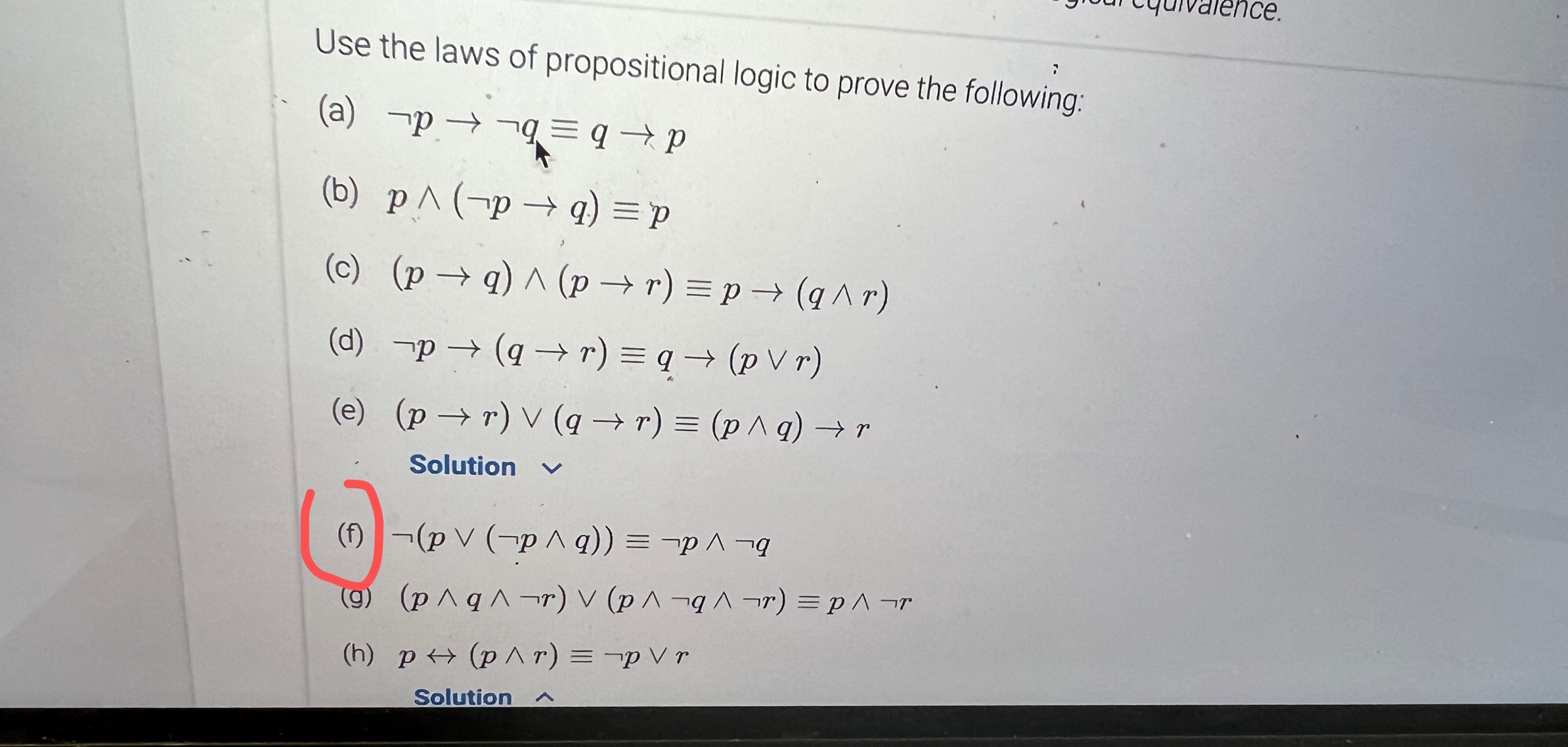 Solved Use The Laws Of Propositional Logic To Prove The | Chegg.com