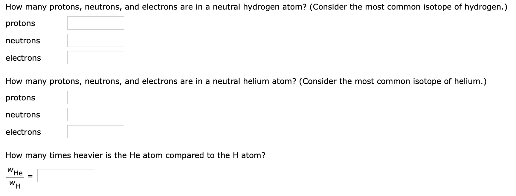 hydrogen atomic number of neutrons