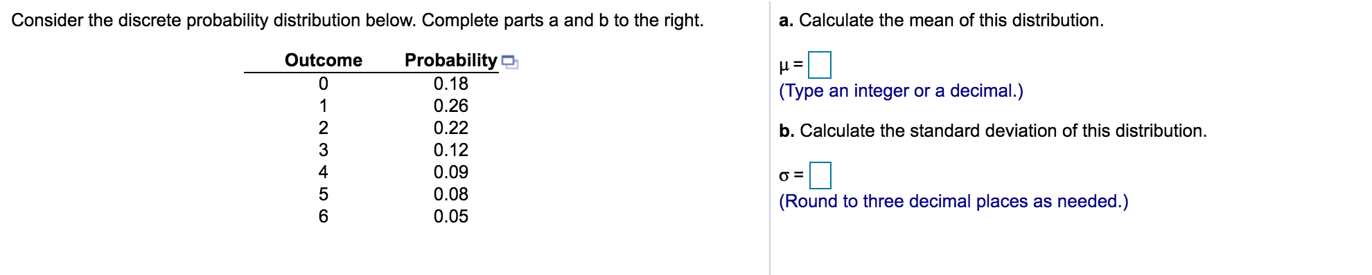 Solved Consider the discrete probability distribution below. | Chegg.com