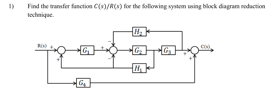 Solved 1) Find the transfer function C(S)/R(S) for the | Chegg.com