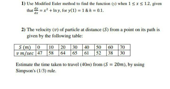 Solved 1) Use Modified Euler method to find the function () | Chegg.com