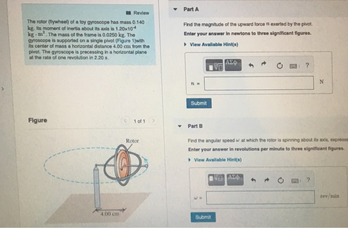Solved Part Review The rotor (flywheel) of a toy gyroscope | Chegg.com