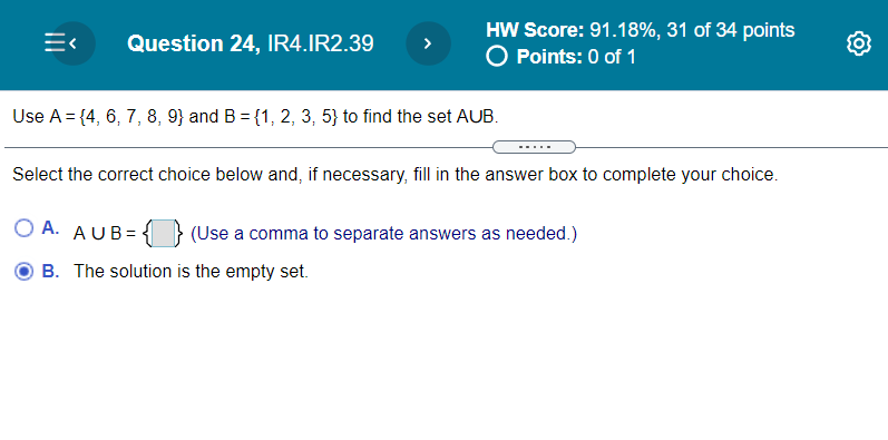 Solved Use A={4, 6, 7, 8, 9} And B={1, 2, 3, 5} To Find The | Chegg.com