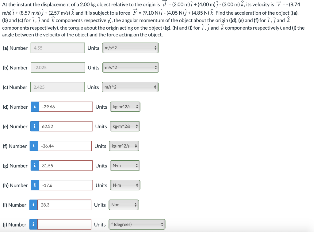 Solved At The Instant The Displacement Of A 2 00 Kg Objec Chegg Com