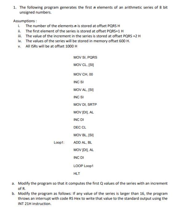 1. The following program generates the first n | Chegg.com