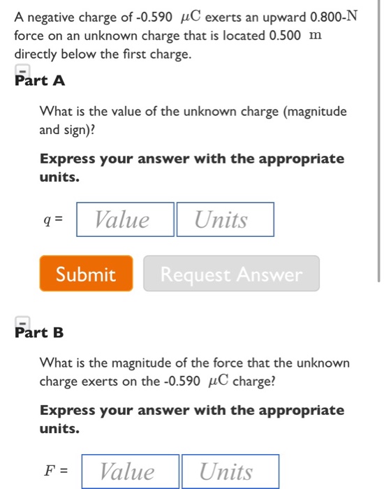 Solved A negative charge of 0.590 μC exerts an upward