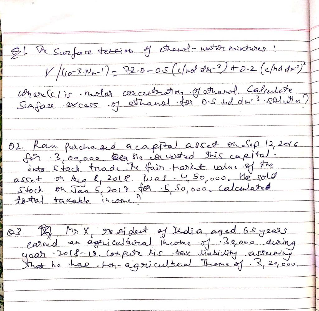 Solved 21 The Surface tension of ethanolwater mixtures!