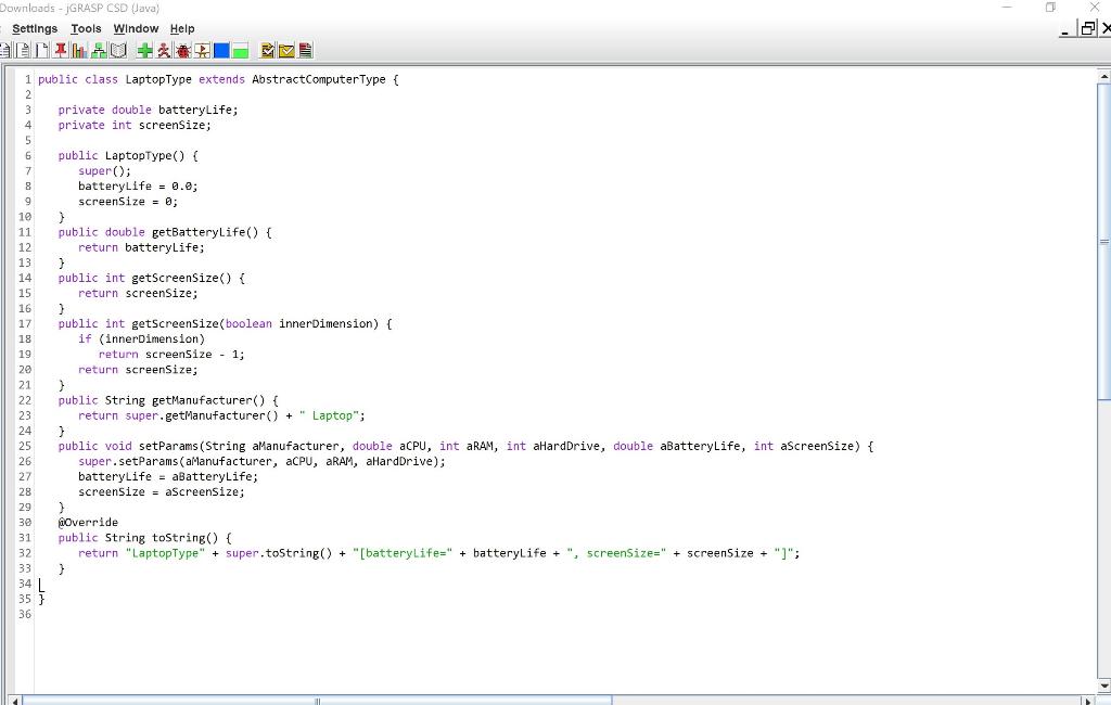 Solved Downloads - jGRASP CSD (Java) Settings Iools Window | Chegg.com