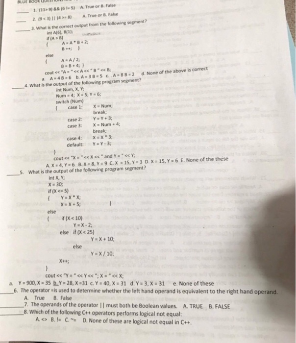 Solved __________ (11 > 9) && (6 != 5) True or False | Chegg.com