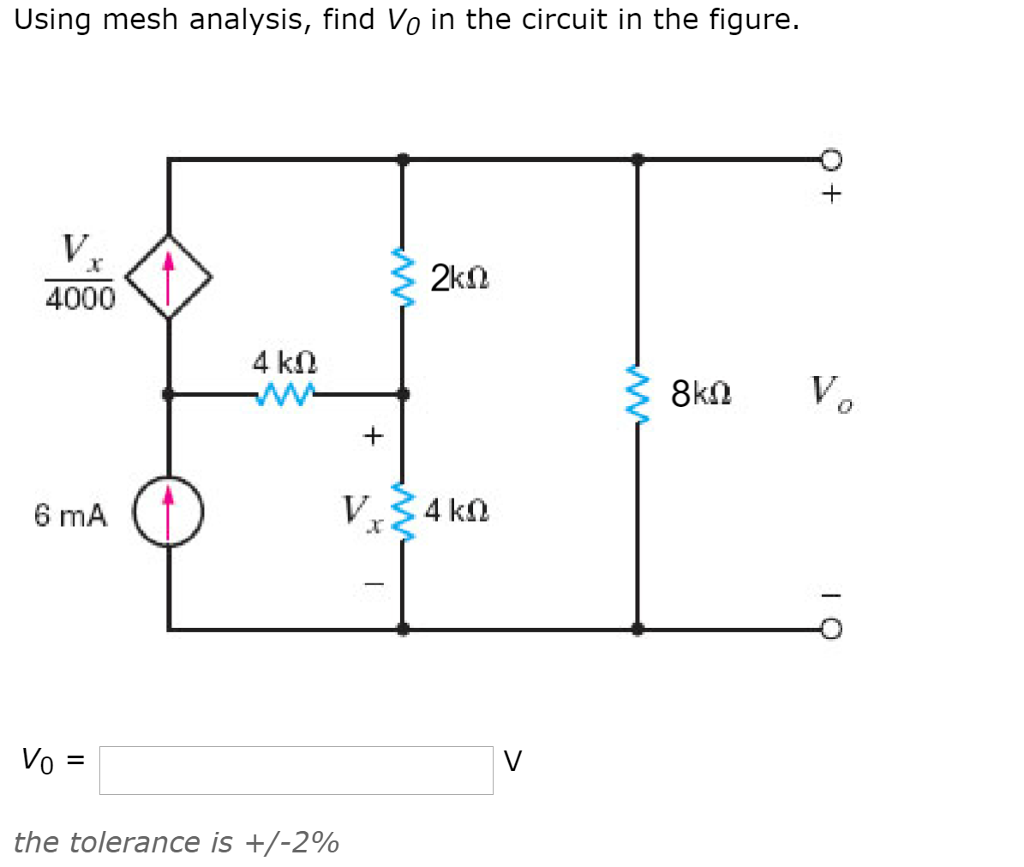 Solved Using mesh analysis, find Vo in the circuit in the | Chegg.com