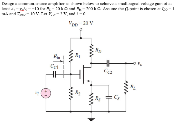 Solved Design a common-source amplifier as shown below to | Chegg.com