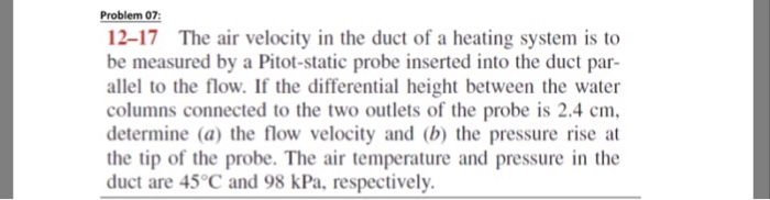 Solved Problem 07 12-17 The air velocity in the duct of a | Chegg.com