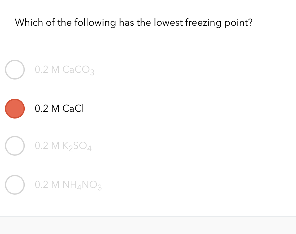 Solved Which of the following has the lowest freezing point?