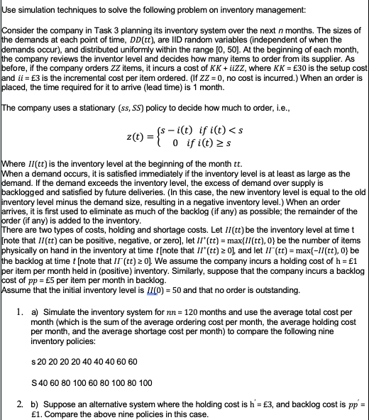 Use simulation techniques to solve the following | Chegg.com
