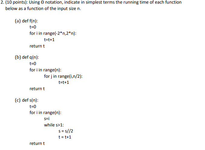 Solved (10 points): Using Θ notation, indicate in simplest | Chegg.com