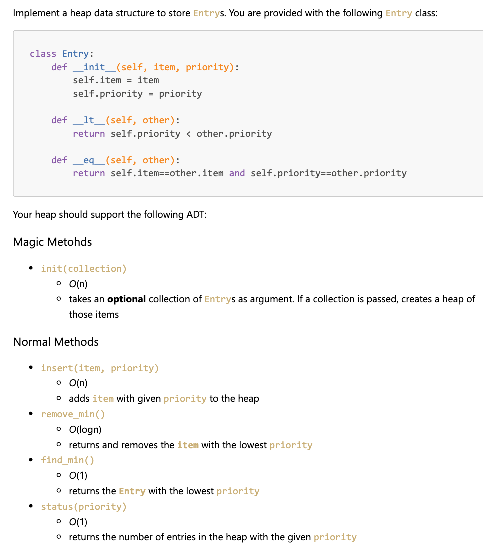 Solved] I need help with this python question. Implement the heap