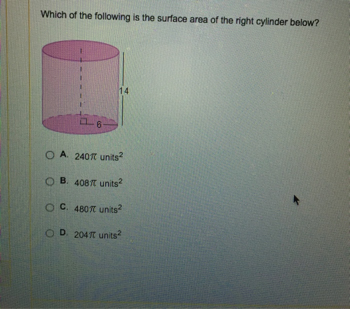 surface area of a cylinder in terms of pi units