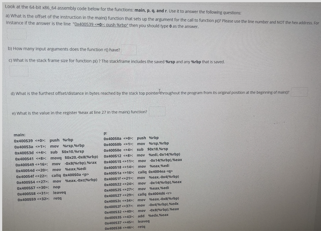 Look at the 64-bit x86, 64 assembly code below for | Chegg.com