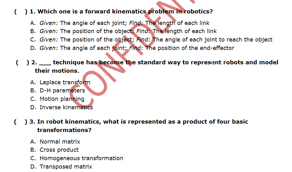 Solved ( ) 1. Which one is a forward kinematics problem in | Chegg.com