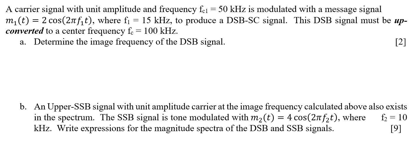 Solved A carrier signal with unit amplitude and frequency | Chegg.com