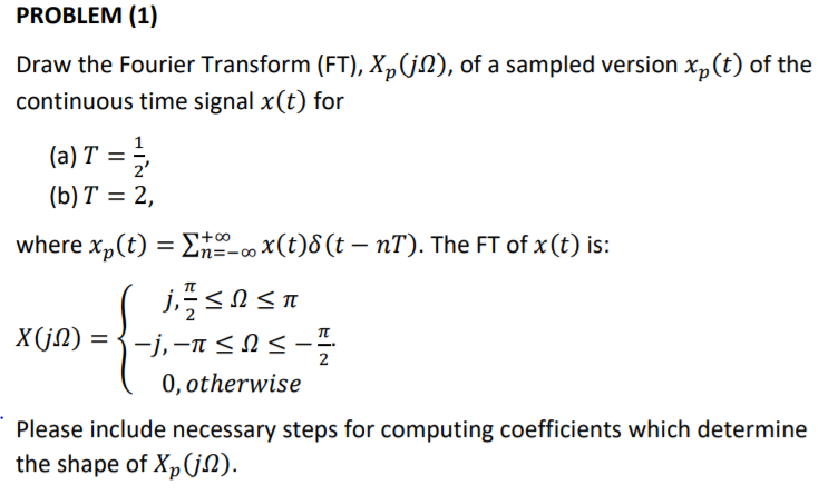 Solved PROBLEM (1) Draw the Fourier Transform (FT), XpG2), | Chegg.com