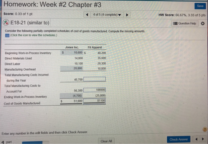 Solved Homework: Week #2 Chapter #3 Save Score: 0.33 of 1 pt | Chegg.com