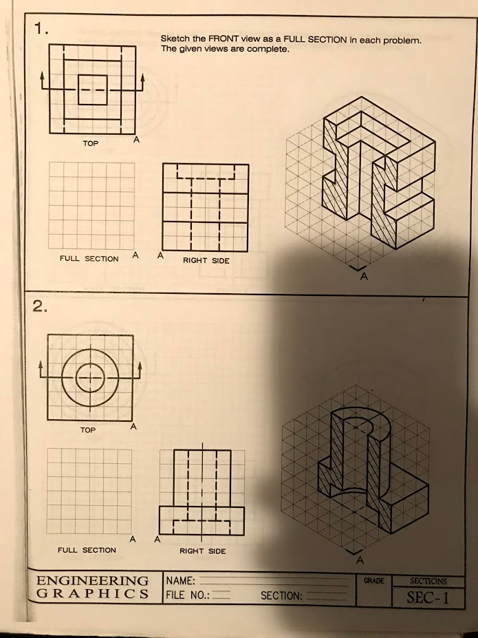 Solved 1. Sketch the FRONT view as a FULL SECTION in each | Chegg.com